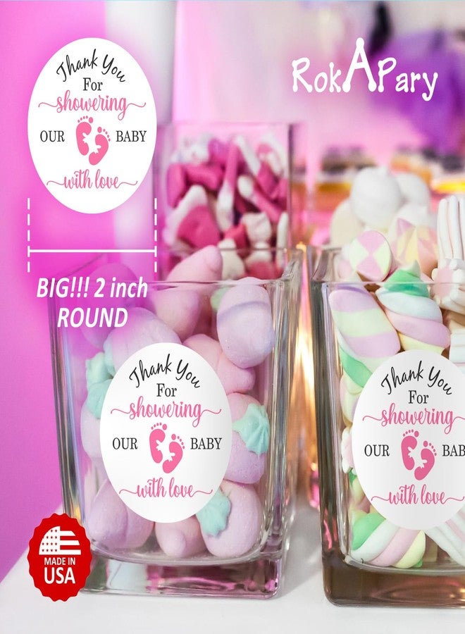 RokAPary 40 Thank You for Showering Our Baby with Love Stickers, 2 Inch Big Round Glossy Labels, Pink Footprints Theme for Girl, Great for Party Favors, Tags, Games and Supplies. Made in USA - Image 5